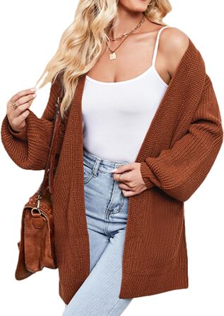 Жіночий в'язаний кардиган оверсайз з відкритим передом, велика в'язка, теплий, кавового кольору, довгі рукави, осінь