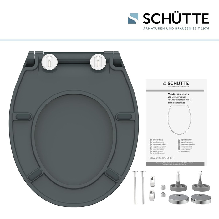 Сидіння для унітазу SCHÜTTE SLIM з мікроліфтом (Duroplast), швидкознімне, витримує до 175 кг, колір антрацит (чорний)