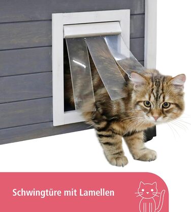 Будинок для котів Kerbl Rustica з дерева, з маятниковими дверима, вікнами з акрилу, регульованими ніжками, коричнево-зелений, 57 x 45 x 43 см