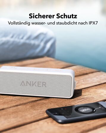 Портативна Bluetooth колонка Anker SoundCore 2, білий: потужний звук, глибокий бас, 24 години роботи, водонепроникність IPX7, сумісна з iPhone, Galaxy та іншими пристроями