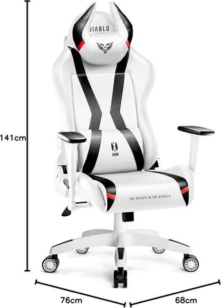 Ігрове крісло Diablo X-Horn 2.0 King (XL), біле, ергономічне, 3D підлокітники, офісне, з подушками для шиї та попереку, екошкіра, гойдалка
