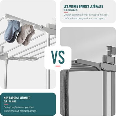 Внішній та внутрішній сушильний стелаж для білизни Vounot® з 4 ярусами, 125x62x173 см, з колесами та розкладними крилами