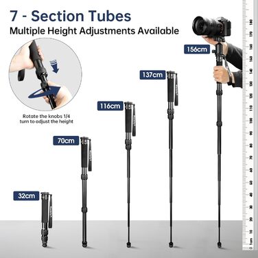 Монопод для камери Manbily A-888, 32-156 см, алюміній, 7 секцій, для DSLR/смартфона, монопод для фото та відео