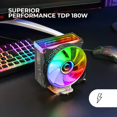 Система водяного охолодження CPU Mars Gaming MCPU-VR, 180W TDP, ARGB, 4 теплові трубки, тихий вентилятор 120 мм