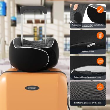 Подушка для шиї у подорожах: Memory Foam, регульована, з навушниками та маскою для сну (Чорний)