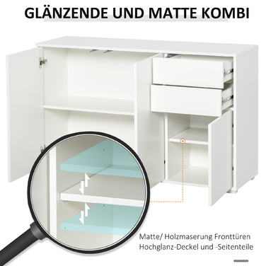 HOMCOM Sideboard White - Chest of Drawers with 2 Drawers & 3 Doors, Multi-Purpose Cabinet, File Cabinet, 117x36x74cm | Aosom