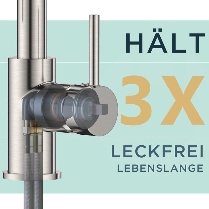 Кран кухонний FORIOUS з високим виливом, поворотний на 360°, з висувною лійкою, нержавіюча сталь, щітка