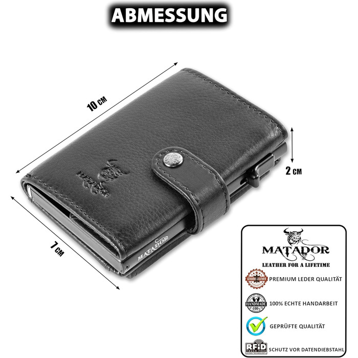 Гаманець Matador Slim Miami RFID захист – шкіряний картхолдер з механізмом висування карт, міні-гаманець чоловічий з монетником, Nappa чорний