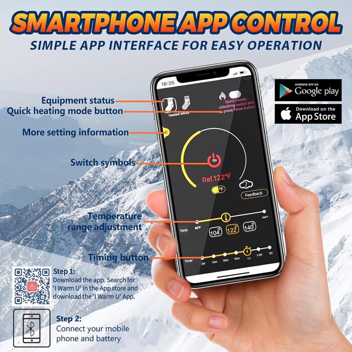 Обогревні шкарпетки з акумулятором 5000mAh, 36-42, до 65°C, без помаранчевих смуг