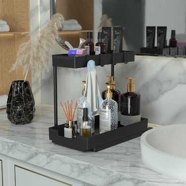 Under Sink Organizer, Bathroom Organizer, 2-Tier Sliding Cabinet Organizer, Narrow Space Under the Sink, Organizer and Storage for Kitchen, Bathroom