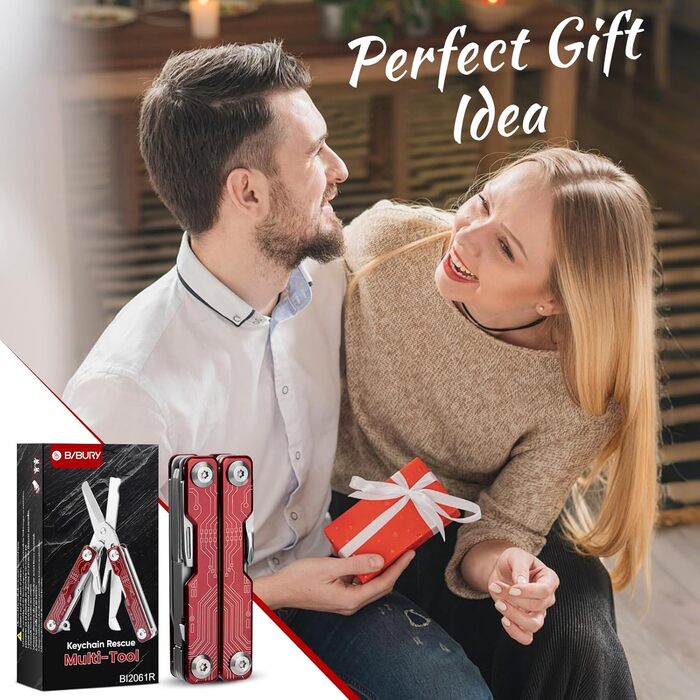 Мультитул BIBURY 10-в-1 з прихованими пінцетами, рубіжником, відсікачем ременя - для кемпінгу, риболовлі, активного відпочинку. Ідеальний подарунок для жінок та чоловіків (Червоний)