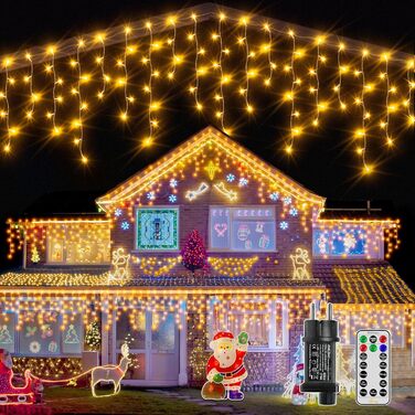 Ланцюжок прикрас з LED-ліхтариками Ollny Eisregen для вулиці, 15 м, 600 LED, тепле світло, 8 режимів, водонепроникний, з пульта, для балкона, даху, вікна, дому, огорожі