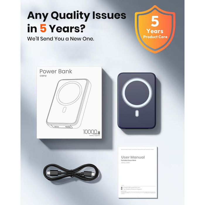 Power Bank A ADDTOP 10000mAh з підтримкою PD 20W та бездроговою зарядкою. LED дисплей, USB-C In/Out, сумісний з iPhone 17/16/15/14/13/12/Pro Max (Блакитний)