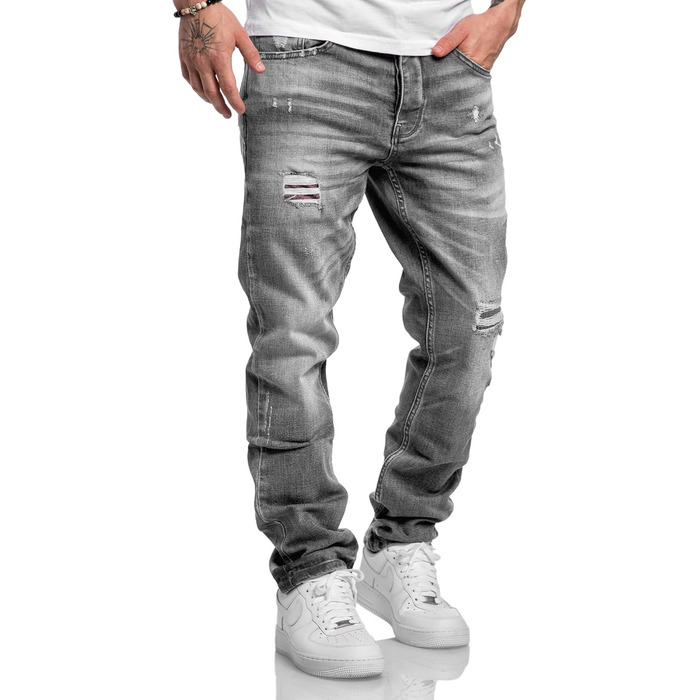 Чоловічі джинси Amaci&Sons Regular Straight Fit Denim 7984 (31W/32L, Сірі з потертостями)