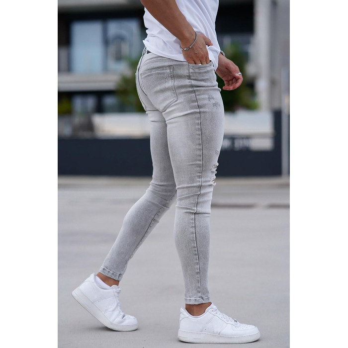 Чоловічі рвані джинси GINGTTO Skinny Stretch Slim Fit світло-сірі (34W/30L)