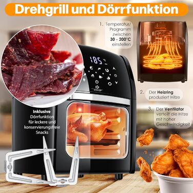 Фритюрниця KESSER® XXL Airfryer 9в1 з грилем, дегідратором та аксесуарами | 1800 Вт, чорний