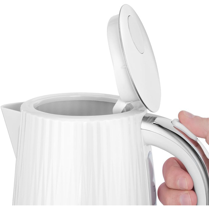 Russell Hobbs Kettle [1.7L 2400W] Eden White, Stainless Steel Accents (removable scale filter, lid opening with push button, water level indicator, illuminated switch, BPA free) Teapot 27360-70