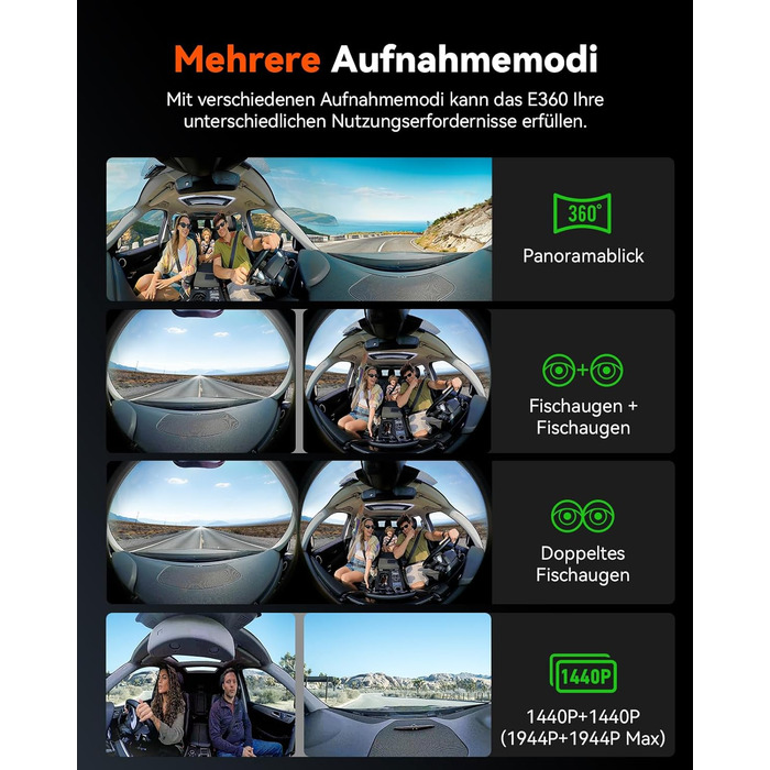 Панорамний відеореєстратор VANTRUE E360 Plus 5.2K Dual STARVIS 2 HDR 360°, з сенсорним екраном 1.54