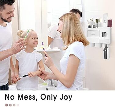 I have toothbrush holders for bathroom decor, 2 cup toothbrush holders wall-mounted with toothpaste dispenser, bathroom accessories with a large-capacity tray, and a cosmetic drawer.