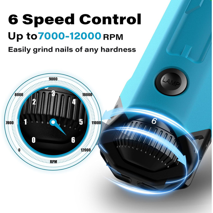 Електричний точилка для кігтів собак Casfuy 6-ступінчаста - безшумна, акумуляторна, для великих, середніх та малих собак (блакитний)