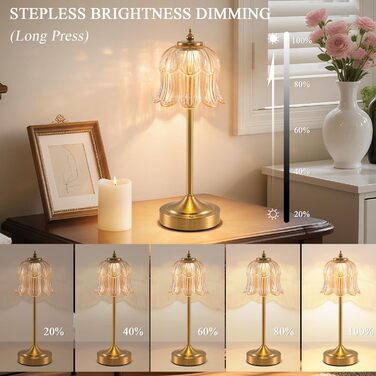 Ретро настільна лампа бездротова Rose з акумулятором 6000mAh, регульована яскравість, 3 режими освітлення, портативна LED лампа для спальні, вітальні, кухні (бурштиновий)