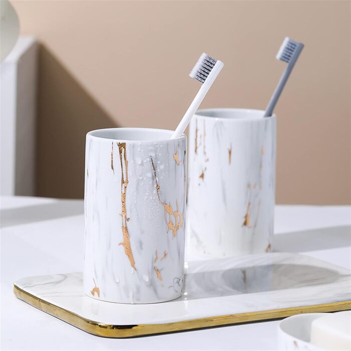 Набір аксесуарів для ванної кімнати GIBZ: мильниця, тримач для зубних щіток, дозатор мила, стаканчик (білий)