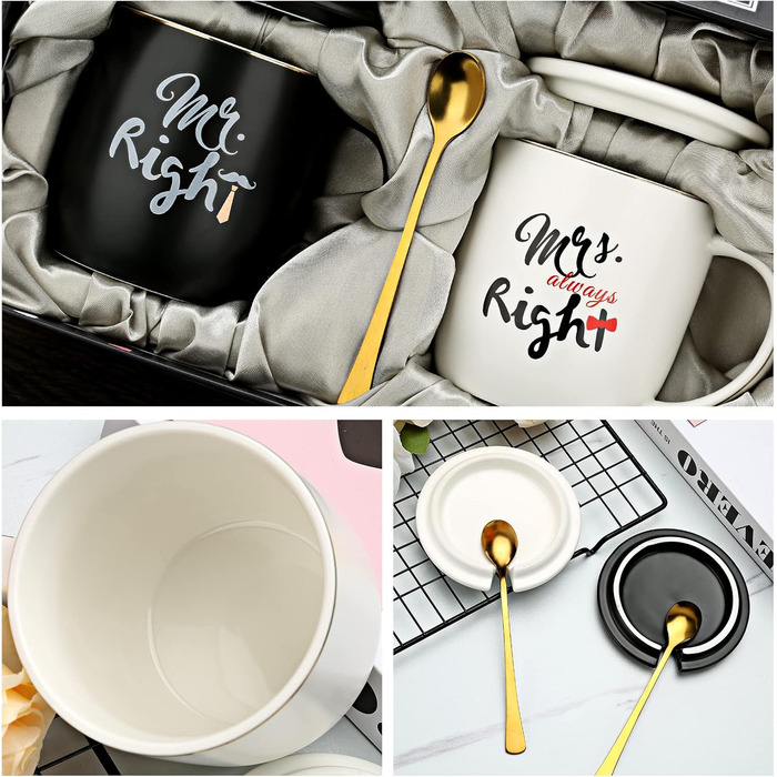 Coffee mugs with the inscription 'Mr and Mrs', wedding gift for bride and groom, bridal party, engagement gift, anniversary gift, for couples, 340 ml, ceramic-marble mugs