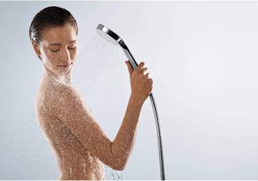 Hansgrohe Croma Select E Showerhead, Shower Spray, Water-Saving, 3 Spray Patterns, Anti-Limescale Function, White/Chrome
