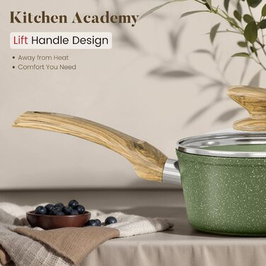 Набір посуду Kitchen Academy Granite 12 предметів для індукції, антипригарне покриття, без PFOA/PFOS, зелений