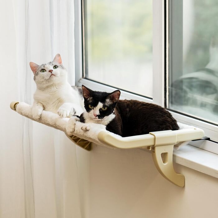 MEWOOFUN Cat Hammock Window Cat Bed Window Sill for Cats - 50x36cm Cat Bed for Radiator Cat Hammock with Soft Bed, Removable Suction Cup Free Holds 18kg (White L)