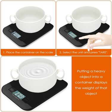 Кухонні ваги Tekenewbse: цифрові, 10 кг, точність 1 г, LCD-дисплей, чорний колір. Ідеально для приготування їжі та випічки.