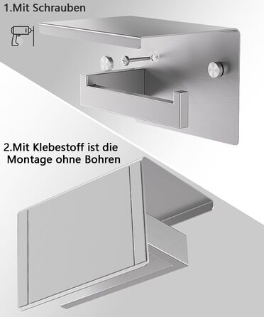 Тримач для туалетного паперу Aikzik без свердління, stainless steel, з 2 клейкими гачками, для ванної кімнати, чорний/сріблястий