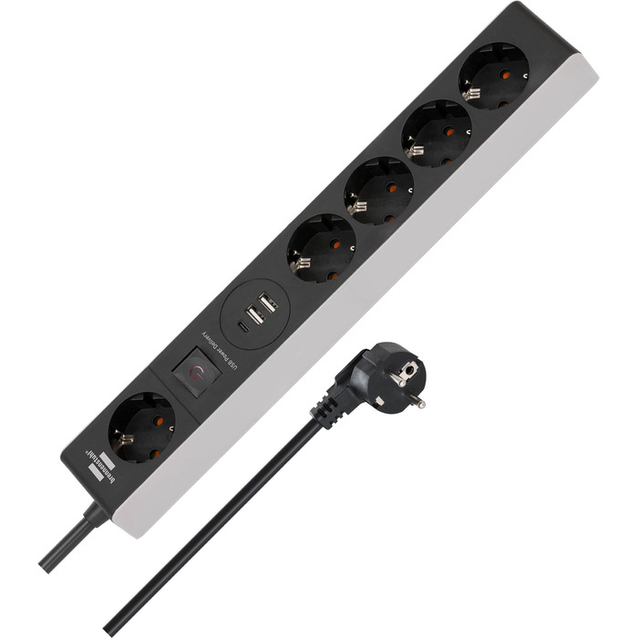 Бренненштуль мережевий фільтр 5-портовий з USB-C Power Delivery та 2 USB, для швидкої зарядки, 1x USB-C PD, 2x USB 2.4A, Single