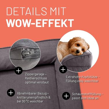 Ортопедичне ліжко для собак Lumaland з корду | зручне собаче ліжко-софа 70x60 см - для маленьких собак | неслизьке дно | знімний, пральний чохол | ліжко-кошик з Memory Foam