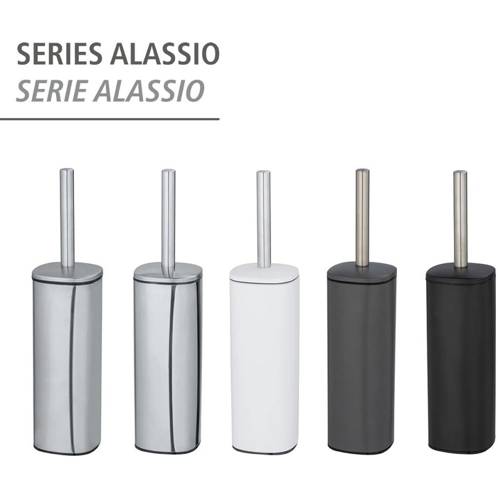 Набір для туалету WENKO Alassio: щітка для унітазу з тримачем, знімний наконечник, нержавіюча сталь, чорний матовий