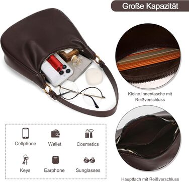 Сумка жіноча GSenhui Y2K через плече, маленька елегантна Hobo сумка з PU шкіри, вінтажна для подорожей, колір кава