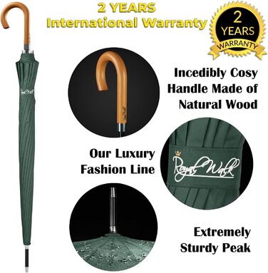 Royal Walk Automatic Travel Golf Umbrella - 54 Inch/137cm - Windproof, Waterproof, Large Size for 2 People - Classic Design, Wooden Handle, Unisex