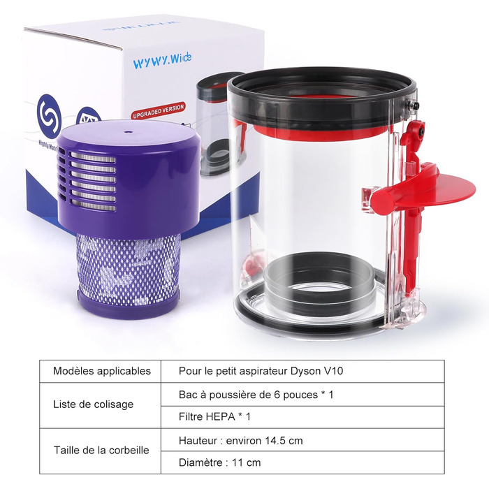 Dyson V10 Fluffy Motorhead Vacuum Dust Bin Replacement - HEPA Filter Included