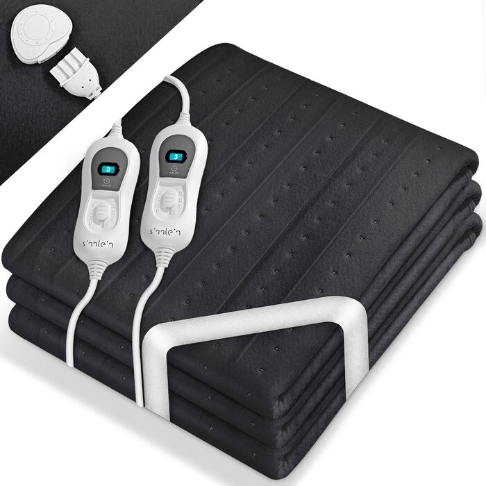 Електрична ковдра Sinnlein Doppel-Wärmeunterbett 160x140 см з автовимкненням та 2 зонами нагріву | 3 температурні режими | Підкладка під ковдру з м'якого флісу, антрацит | Без візерунку 160 x 140 см