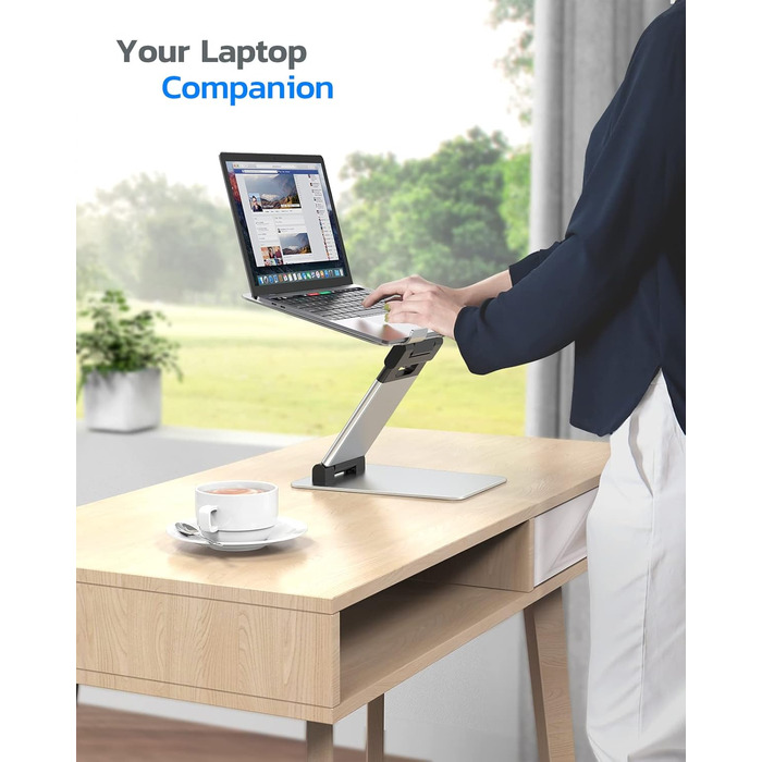 NULAXY Adjustable Laptop Stand - Ergonomic, Portable, Foldable - Supports up to 10kg, Compatible with 10-17 inch Laptops - Space Grey