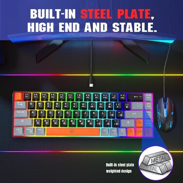 Ігрова клавіатура Snpurdiri з RGB підсвічуванням, механічний відгук, компактна, ергономічна, для офісу та ПК (63 білий/чорний/оранжевий, 68 чорний/сірий/оранжевий)