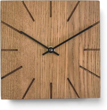 Oak Wall Clock, Table Clock, Desk Clock - Beam - Solid Wood Design 17 x 17 cm (Smoked Oak, Black Hands, Radio Clock Movement)
