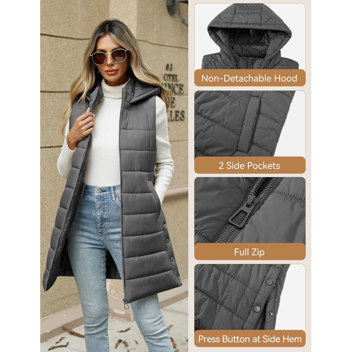 Жіночий пуховик Yuongirl, довгий, з капюшоном, легкий, теплий, для осені/зими (сірий, XL)
