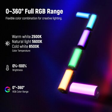 NEEWER світловий стержень з магнітним основанням та штативом, RGB LED відеоліхтар, 2500mAh, 2500-8500K, для фото- та відеозйомки, TL96RGB