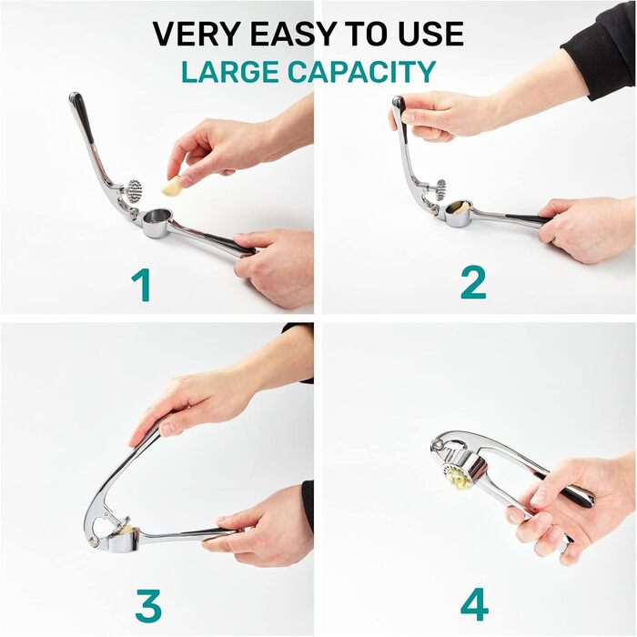 Преміум-подрібнювач часнику з нержавіючої сталі, ергономічна ручка, подрібнювач імбиру, легко мити, придатний для миття в посудомийній машині