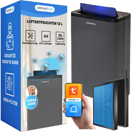 Електричний осушувач повітря Climative ION 12L/24h з Wi-Fi та очищувачем повітря для дому, квартири, ванної кімнати. Зменшує вологість та запобігає появі плісняви до 20м². (Nexi 12)