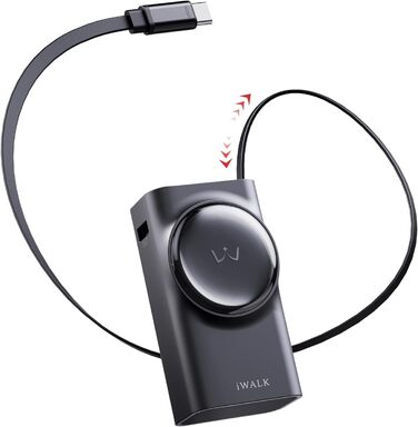 Power Bank iWALK 10000mAh з вбудованим кабелем USB-C 70см, 3 виходи, 30W PD, для iPhone, Samsung, Android, iPad (Чорний)