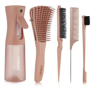 Щітка для волосся з пляшкою спрею 200 мл, розпушувач для натурального волосся, для афрокудрявого волосся 3a-4c, для кучерявого, хвилястого та локонованого волосся, набір з 3 шт. щітки для начісування, щітка з подвійною стороною (терракотова)