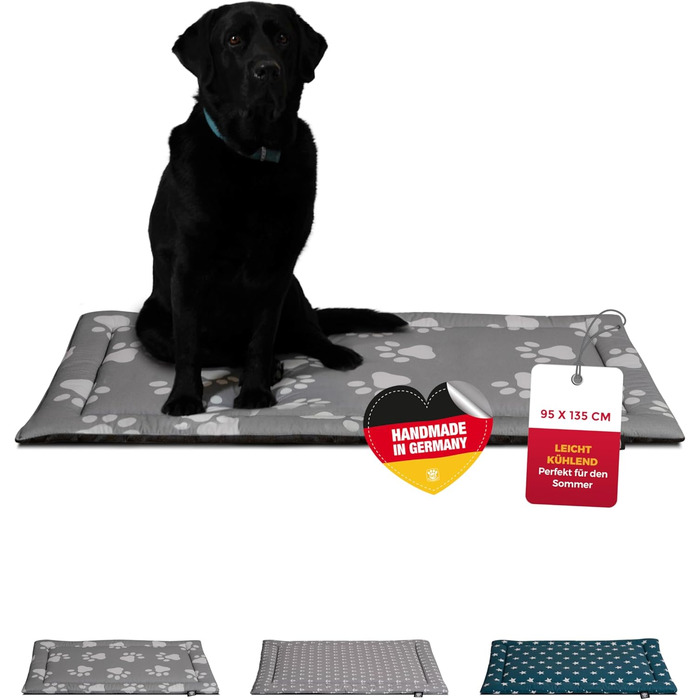 Літня подушка для собак HS-Hundebett® з бавовни з наповнювачем та антиковзким покриттям XS – М'яка подушка для собак на літо – Пральна та довговічна – Легка літня подушка для собак – Виготовлено в Німеччині (Лапа, Антрацит, 95x135 см)