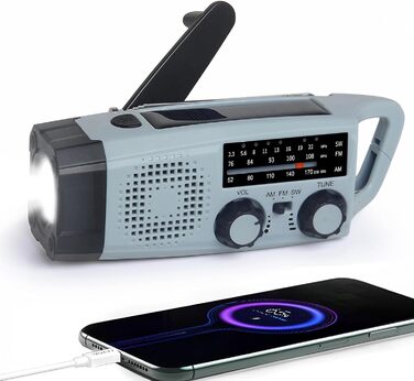 Радіо на сонячній батареї та з ручкою, 2000mAh, Power Bank, SOS-сигнал, ліхтарик, AM/FM, для кемпінгу та надзвичайних ситуацій